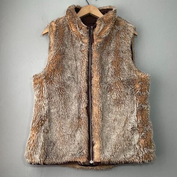 Y2K Gap Reversible Vest Chocolate Brown Faux Fur Womens Size Medium Gilet Boho - Picture 3 of 10